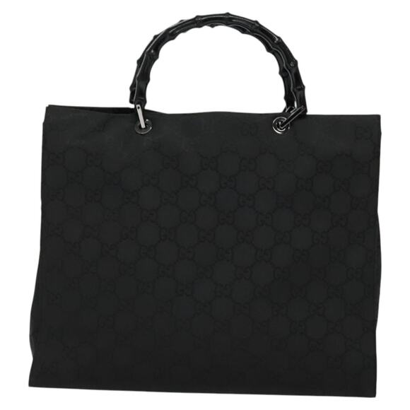 GUCCI Bamboo GG Canvas Hand Bag Nylon Black Silver - Picture 3 of 16